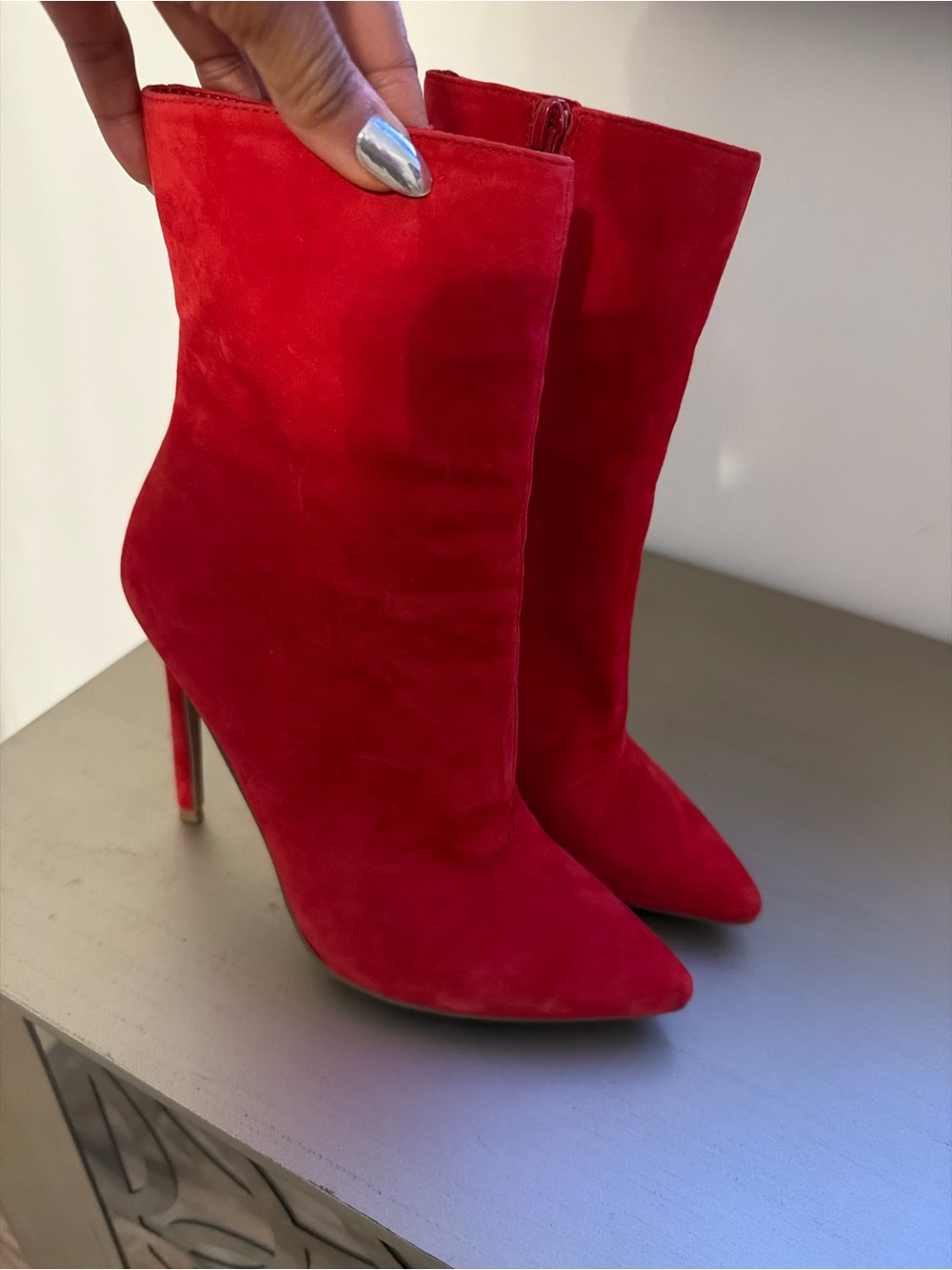 Steve Madden Red Suede Pointed Toe Stiletto Booties